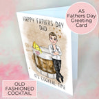 Personalised Old Fashioned Whiskey Father's Day Card, Custom Character Dad Greeting Card