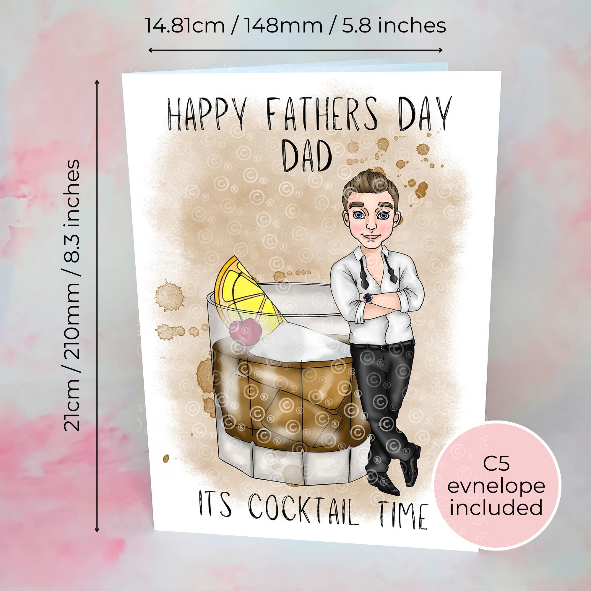 Personalised Old Fashioned Whiskey Father's Day Card, Custom Character Dad Greeting Card