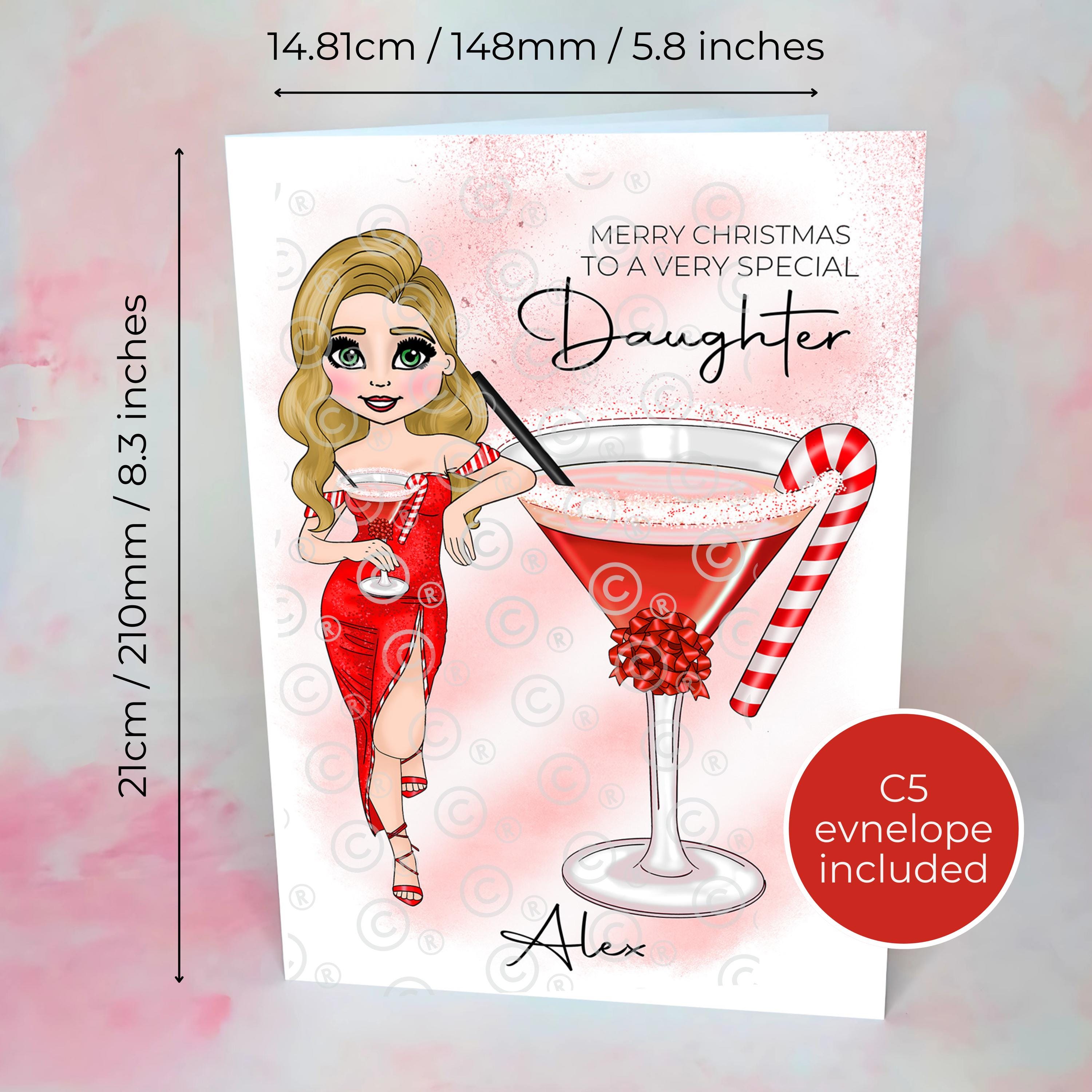 Personalised Candy Cane Cocktail Christmas Card For My Special Daughter