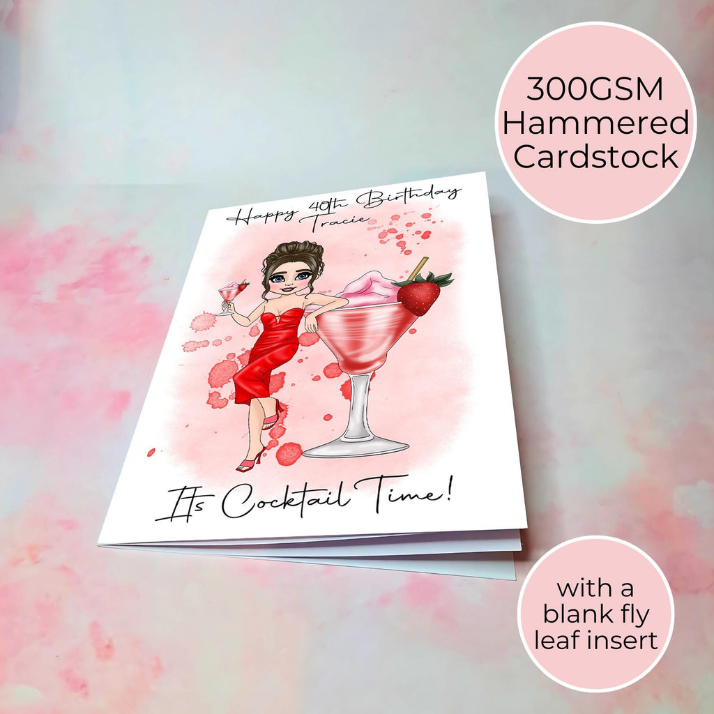 Personalised Strawberry Daiquiri Birthday Card, Summer Soiree Greeting Card For Her