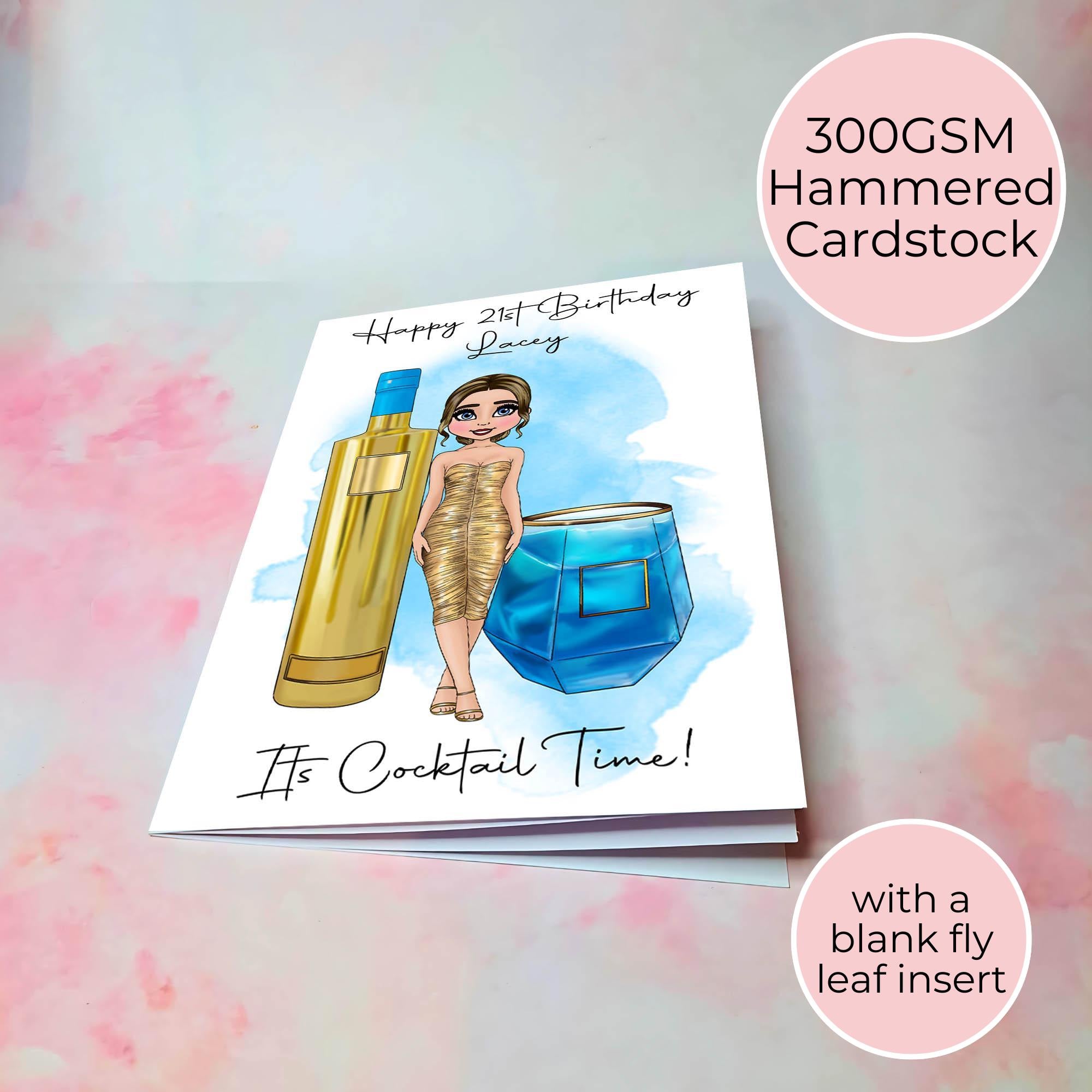 Personalised AU Vodka Drink And Cocktail Girl Card, A5 Birthday Card For Best Friend