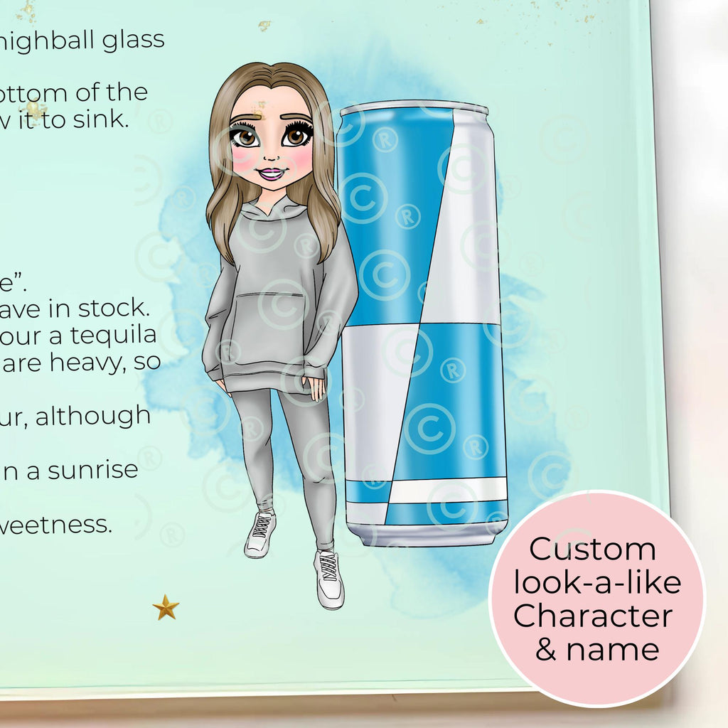 Personalised Energy Drink Cocktail Chopping Board, A4 Tempered Glass Worktop Saver