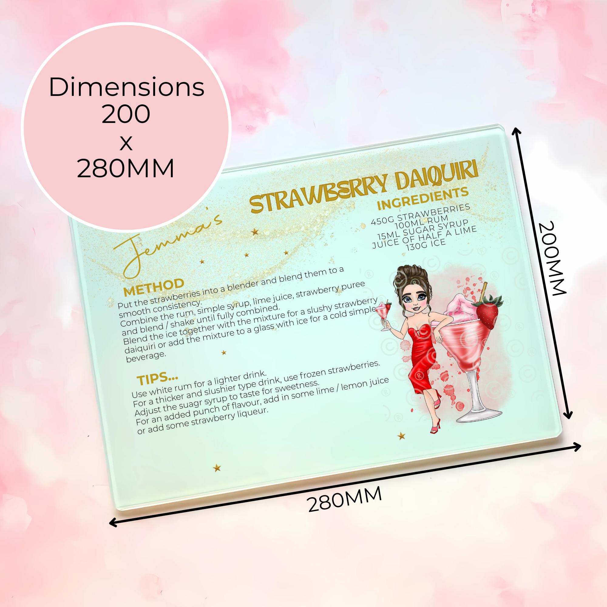 Personalised Strawberry Daiquiri Cocktail Chopping Board, A4 Tempered Glass Tiki Party Board