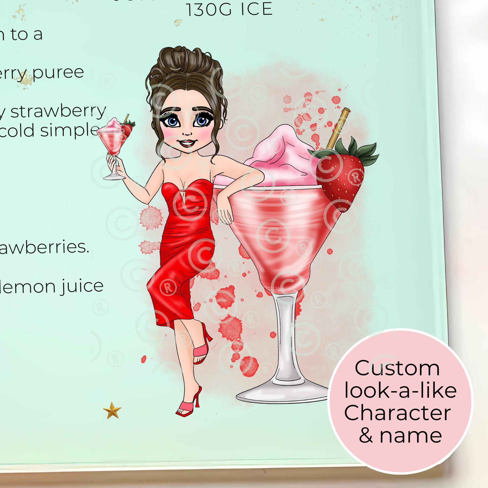 Personalised Strawberry Daiquiri Cocktail Chopping Board, A4 Tempered Glass Tiki Party Board