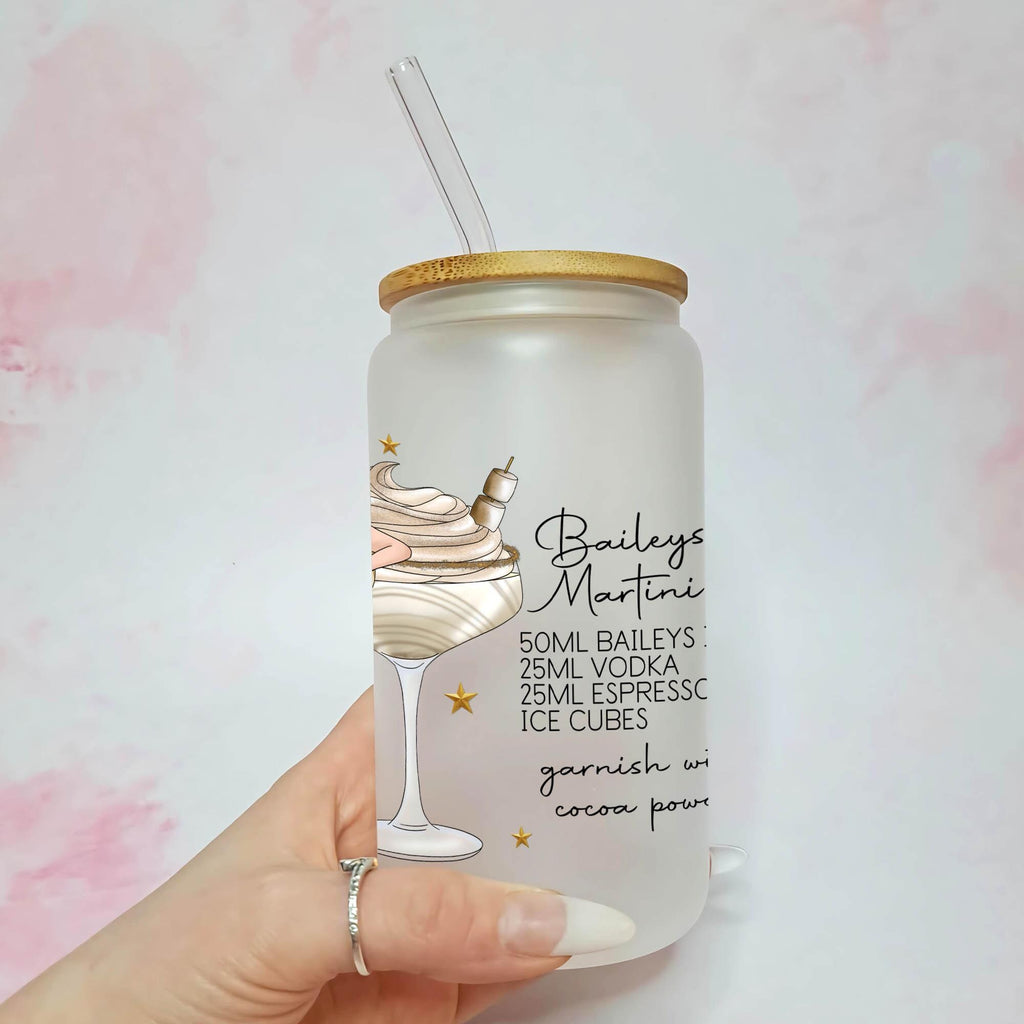 Personalised Baileys Martini Character Glass With Cocktail Recipe, New Years Eve Party Drinkware
