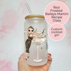Personalised Baileys Martini Character Glass With Cocktail Recipe, New Years Eve Party Drinkware