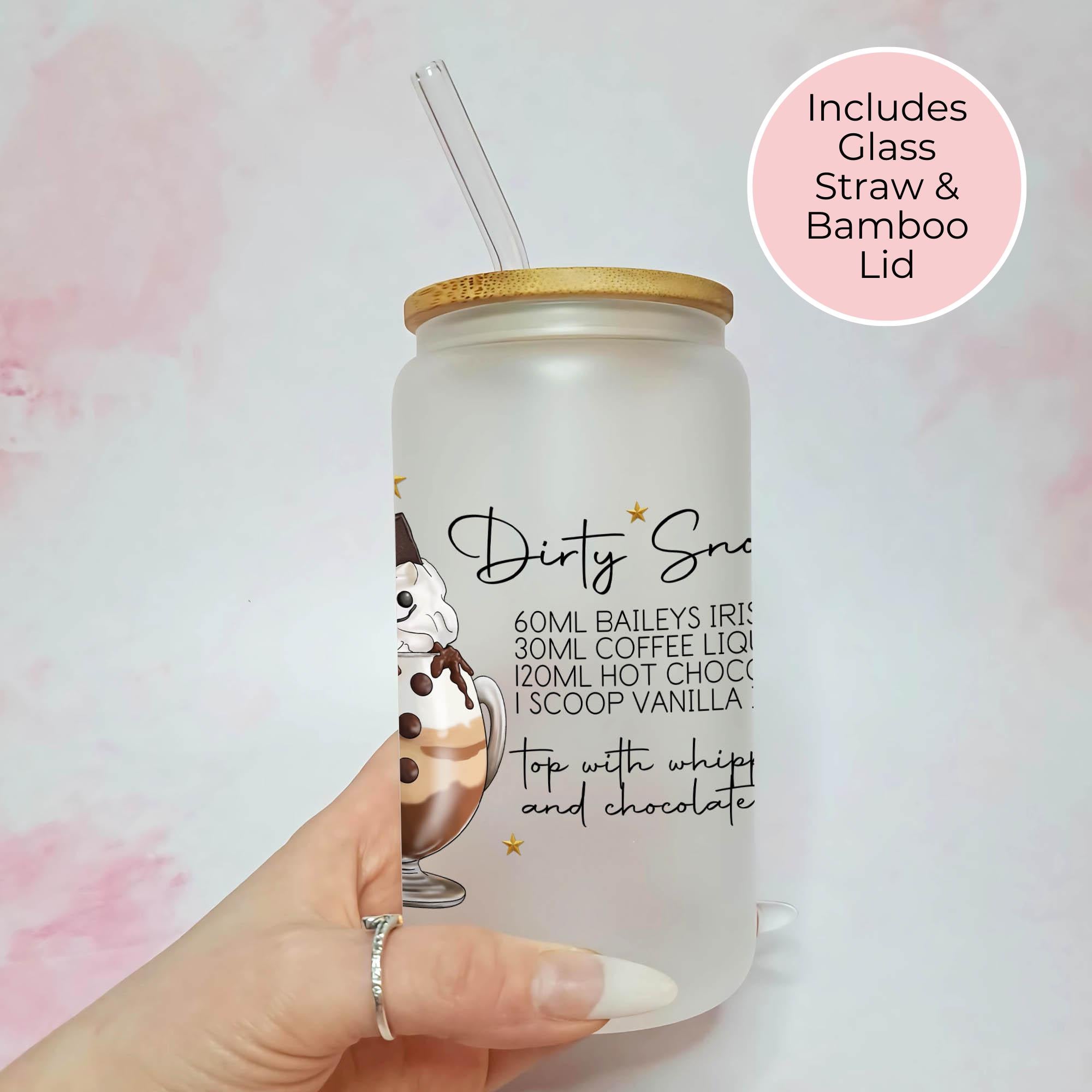 Personalised Dirty Snowman Character Glass With Cocktail Recipe, Christmas Stocking Stuffer For Her