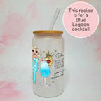Personalised Blue Lagoon Frosted Recipe Glass With Custom Character