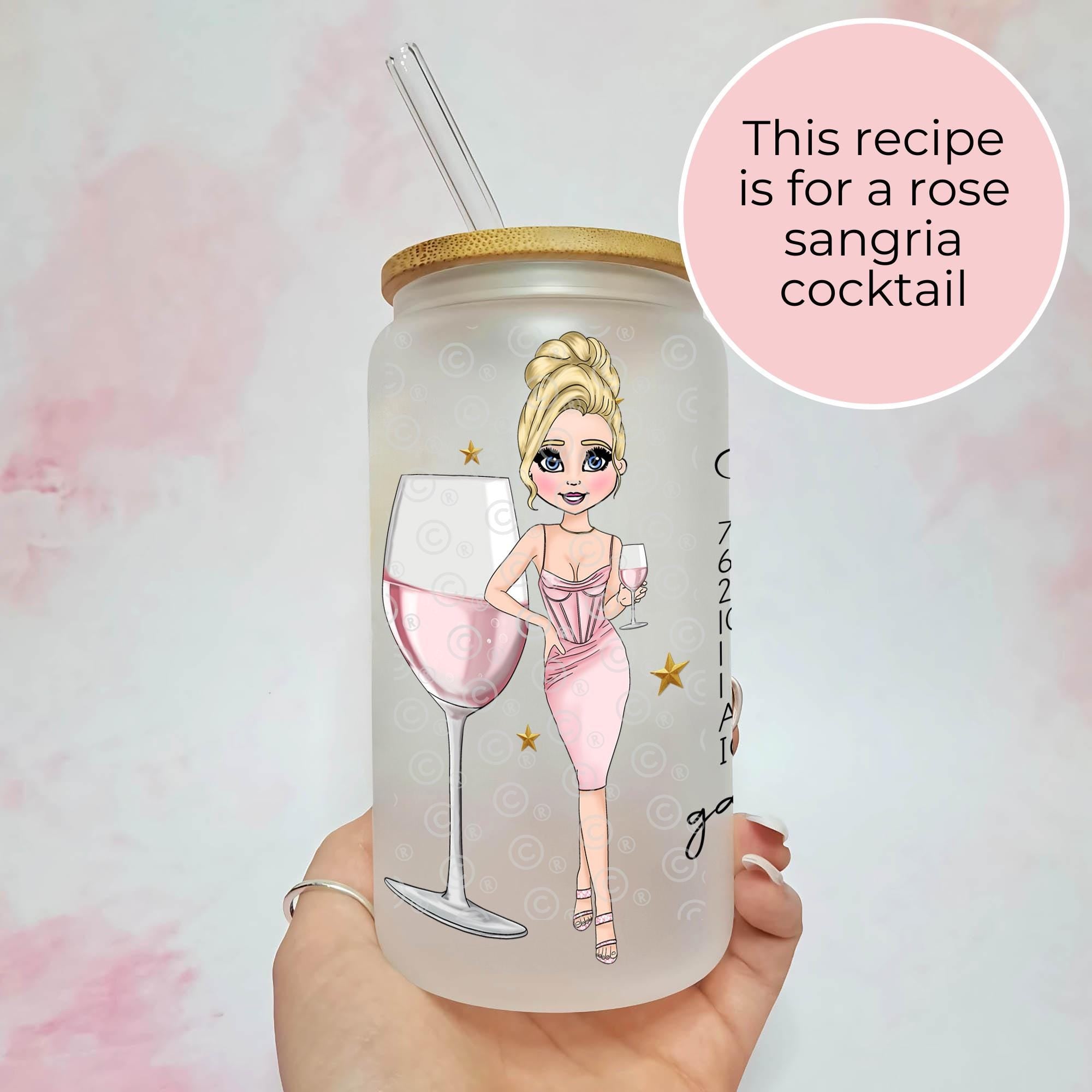 Personalised Rose Sangria Frosted Recipe Glass With Custom Character