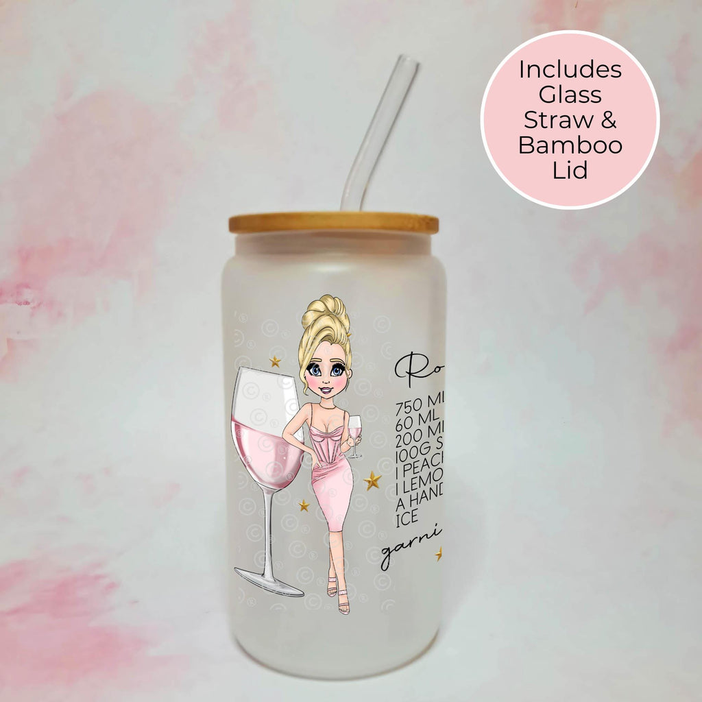 Personalised Rose Sangria Frosted Recipe Glass With Custom Character