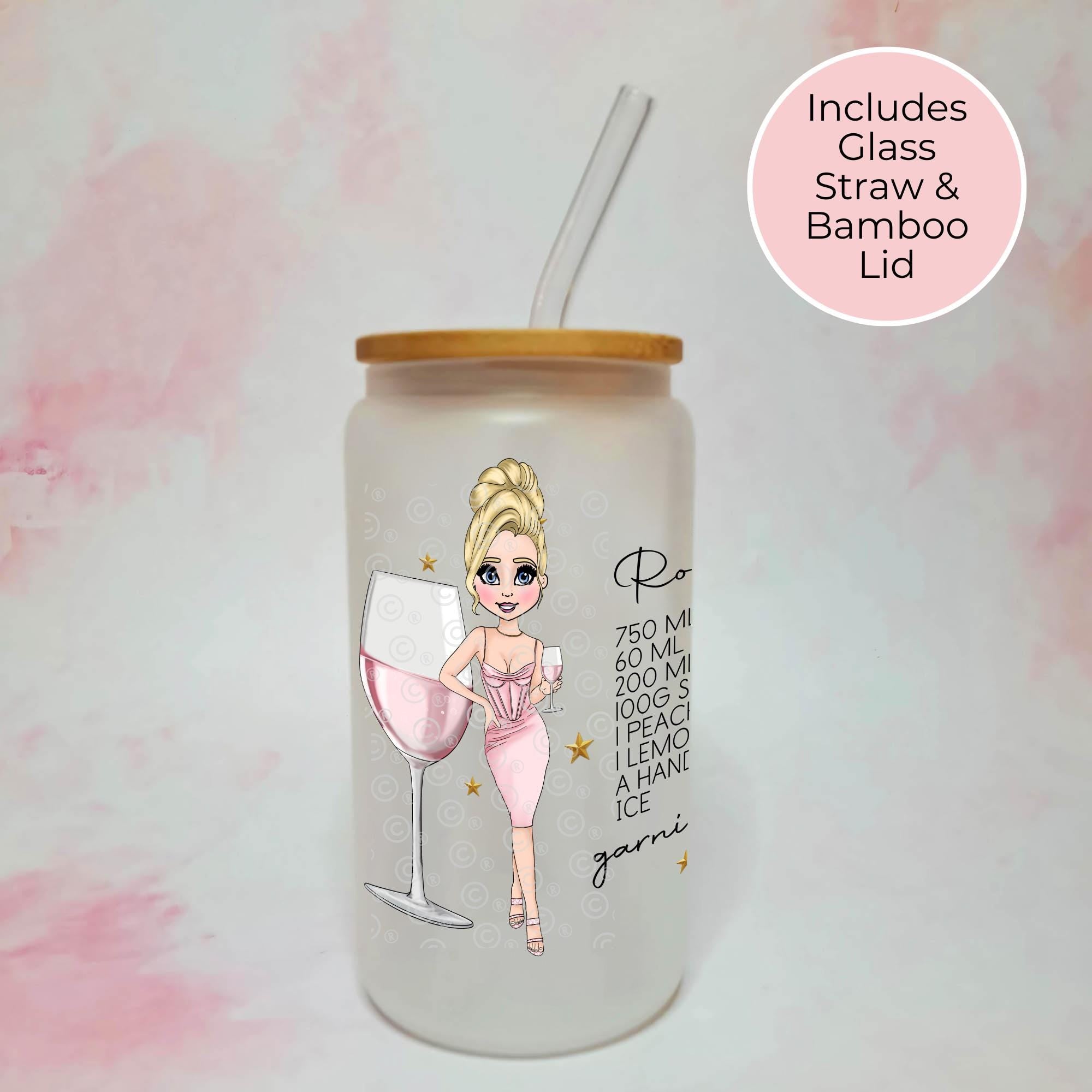 Personalised Rose Sangria Frosted Recipe Glass With Custom Character