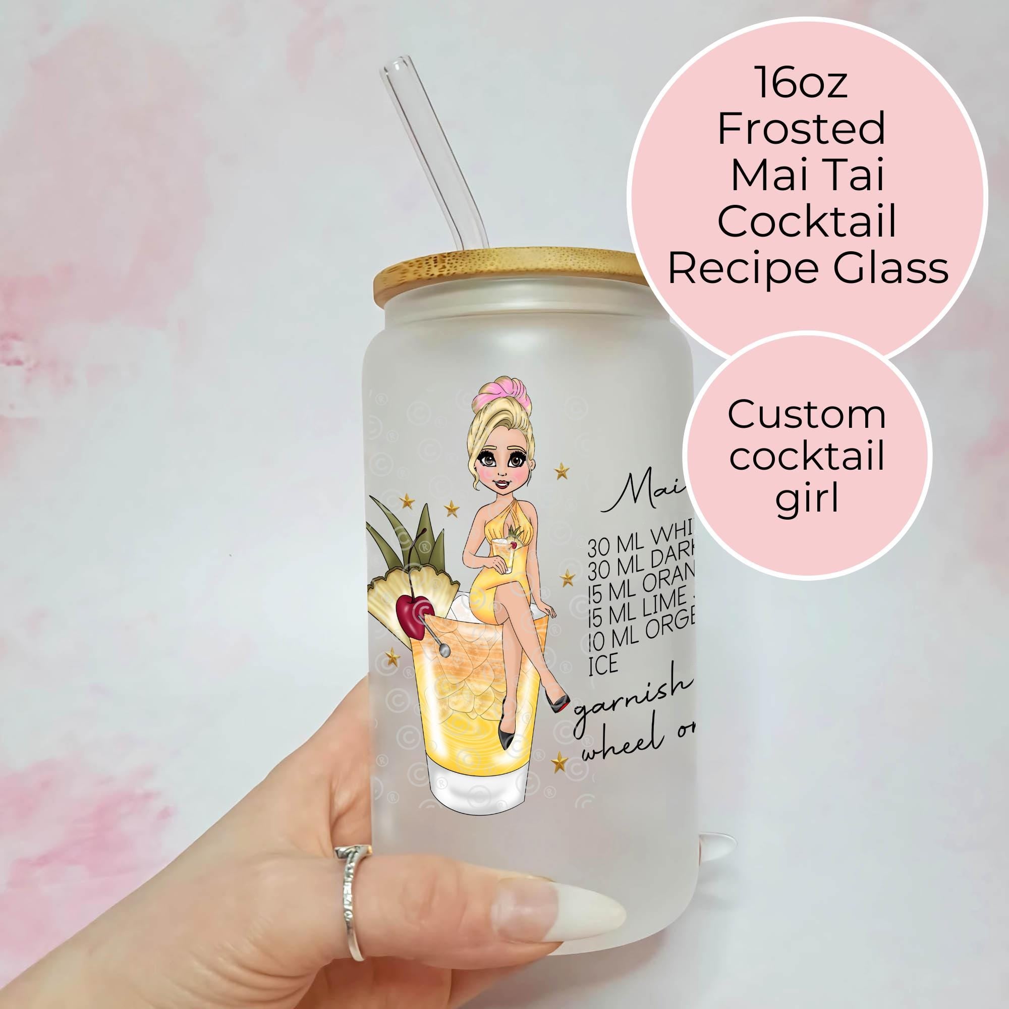 Personalised Mai Tai Frosted Recipe Glass With Custom Character