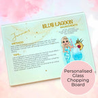 Personalised Blue Lagoon Cocktail Chopping Board, A4 Tempered Glass Worktop Saver