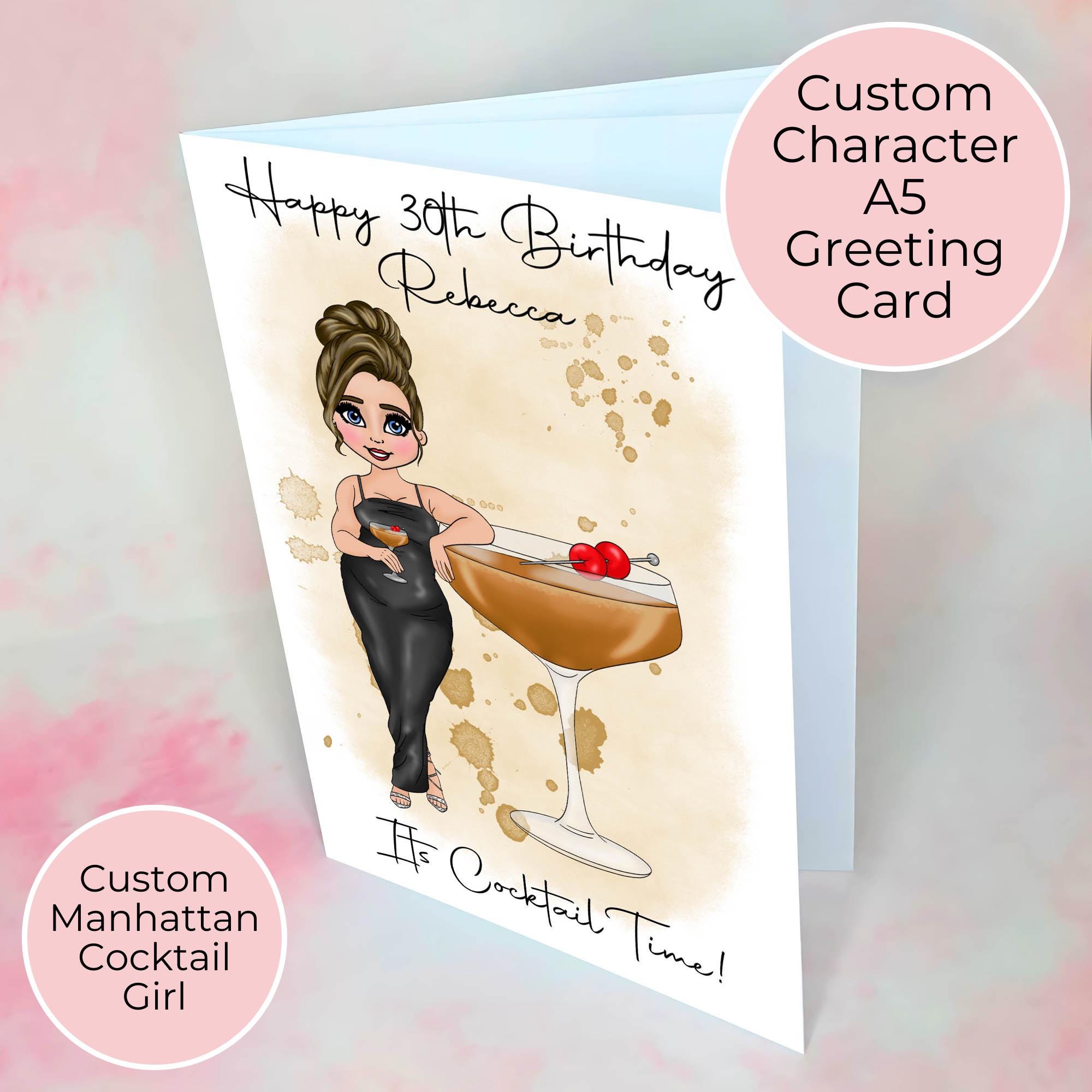 Personalised Manhattan Birthday Card, A5 Greeting Card For Cocktail Lovers