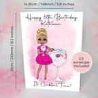 Personalised Pink Gin Birthday Card, A5 Greeting Card For Mum Sister