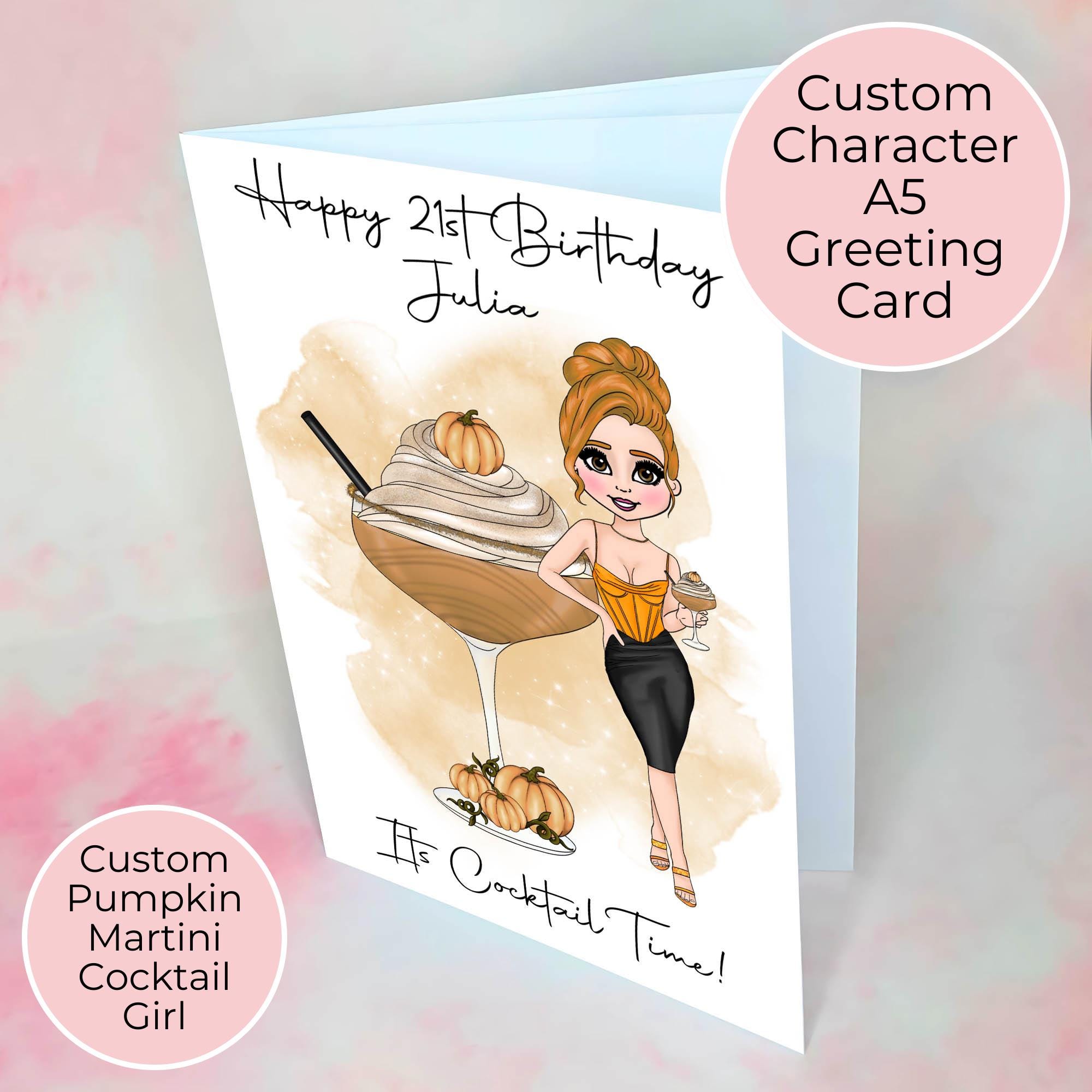 Personalised Pumpkin Martini Birthday Card, A5 Greeting Card For Autumn / Fall Birthdays