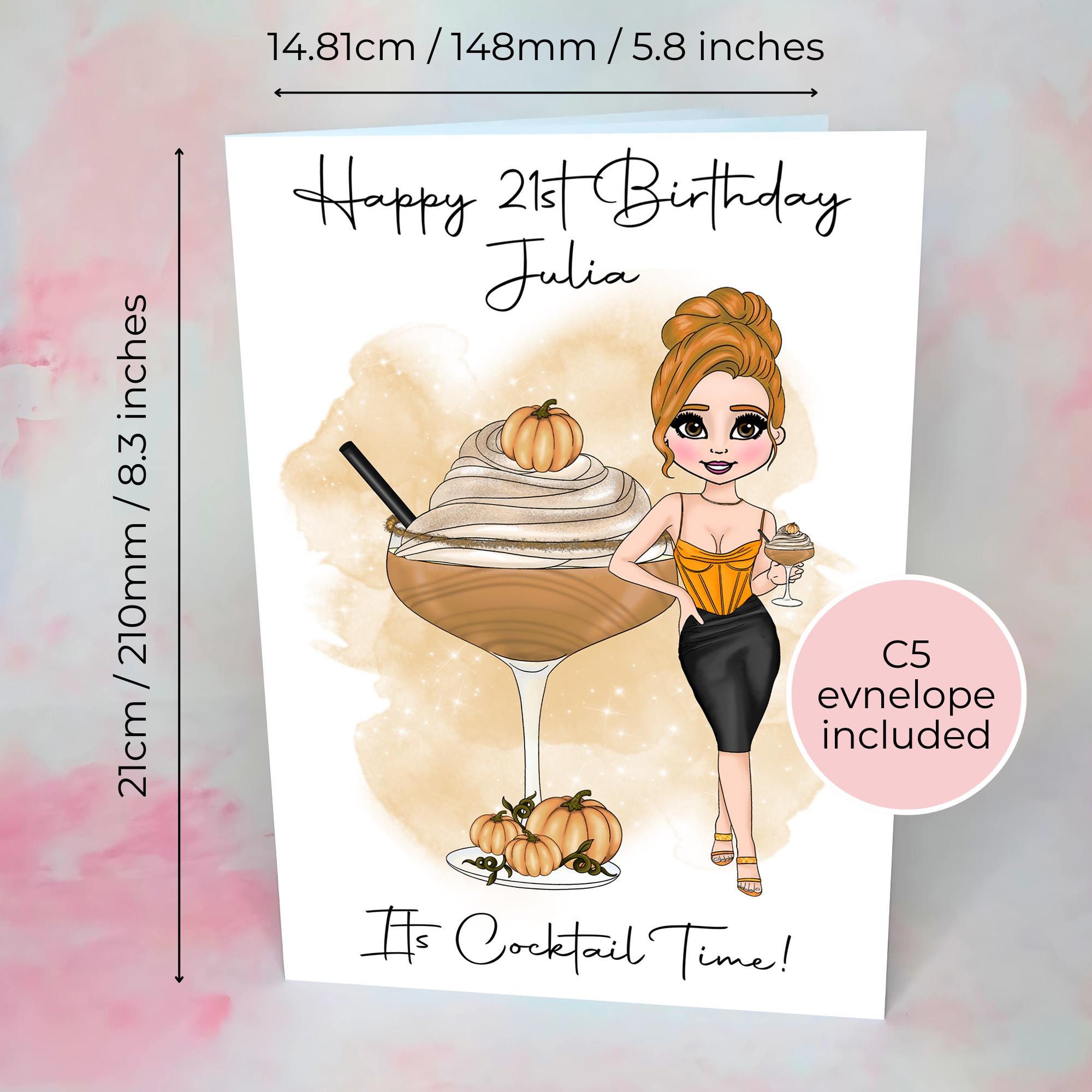 Personalised Pumpkin Martini Birthday Card, A5 Greeting Card For Autumn / Fall Birthdays