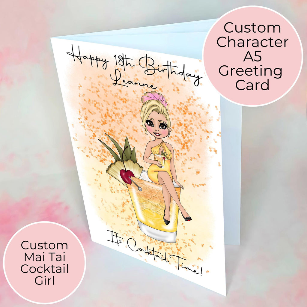 Personalised Mai Tai Birthday Card, Custom Character A5 Cocktail Card