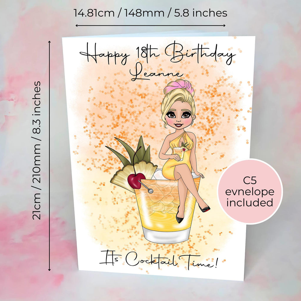 Personalised Mai Tai Birthday Card, Custom Character A5 Cocktail Card