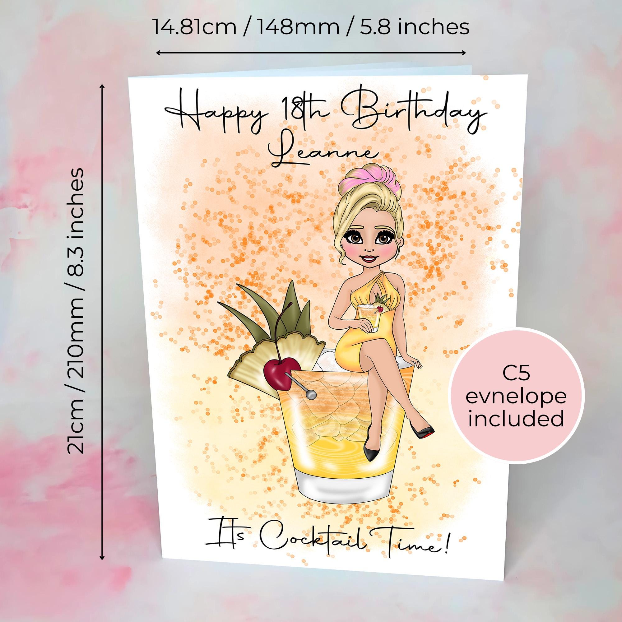 Personalised Mai Tai Birthday Card, Custom Character A5 Cocktail Card