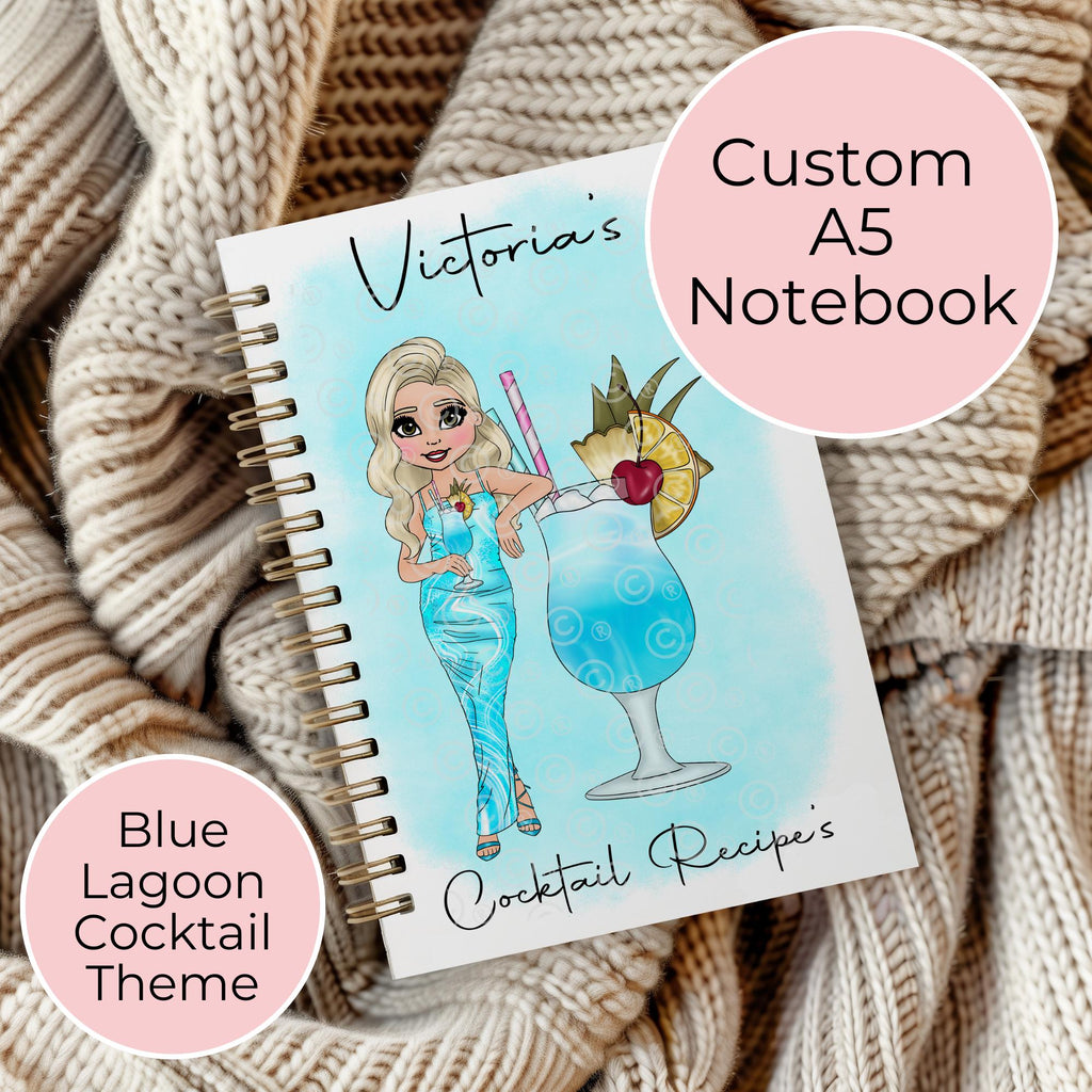 Personalised A5 Blue Lagoon Cocktail Notebook, Gift For Mum, Sister