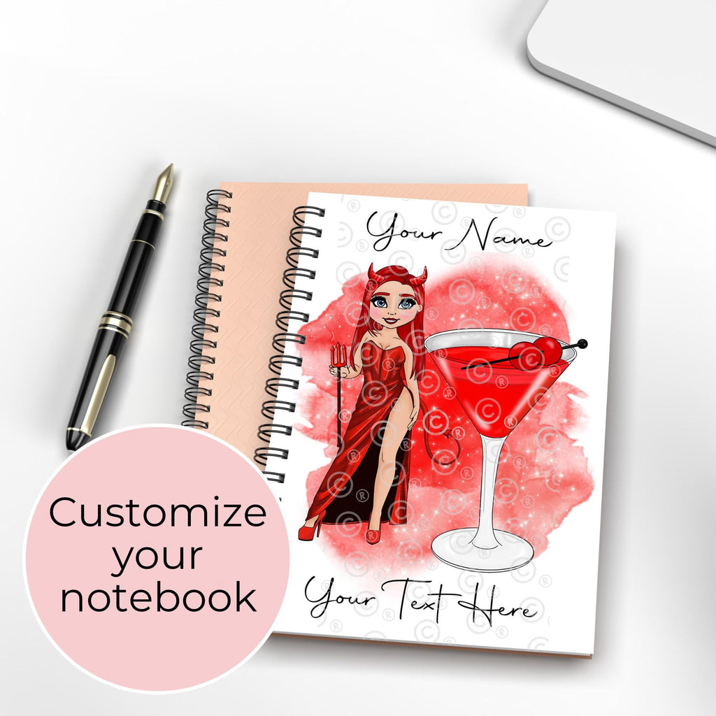 Personalised Character Devils Daiquiri A5 Spiral Notebook, Halloween Birthday Gift For Best Friend