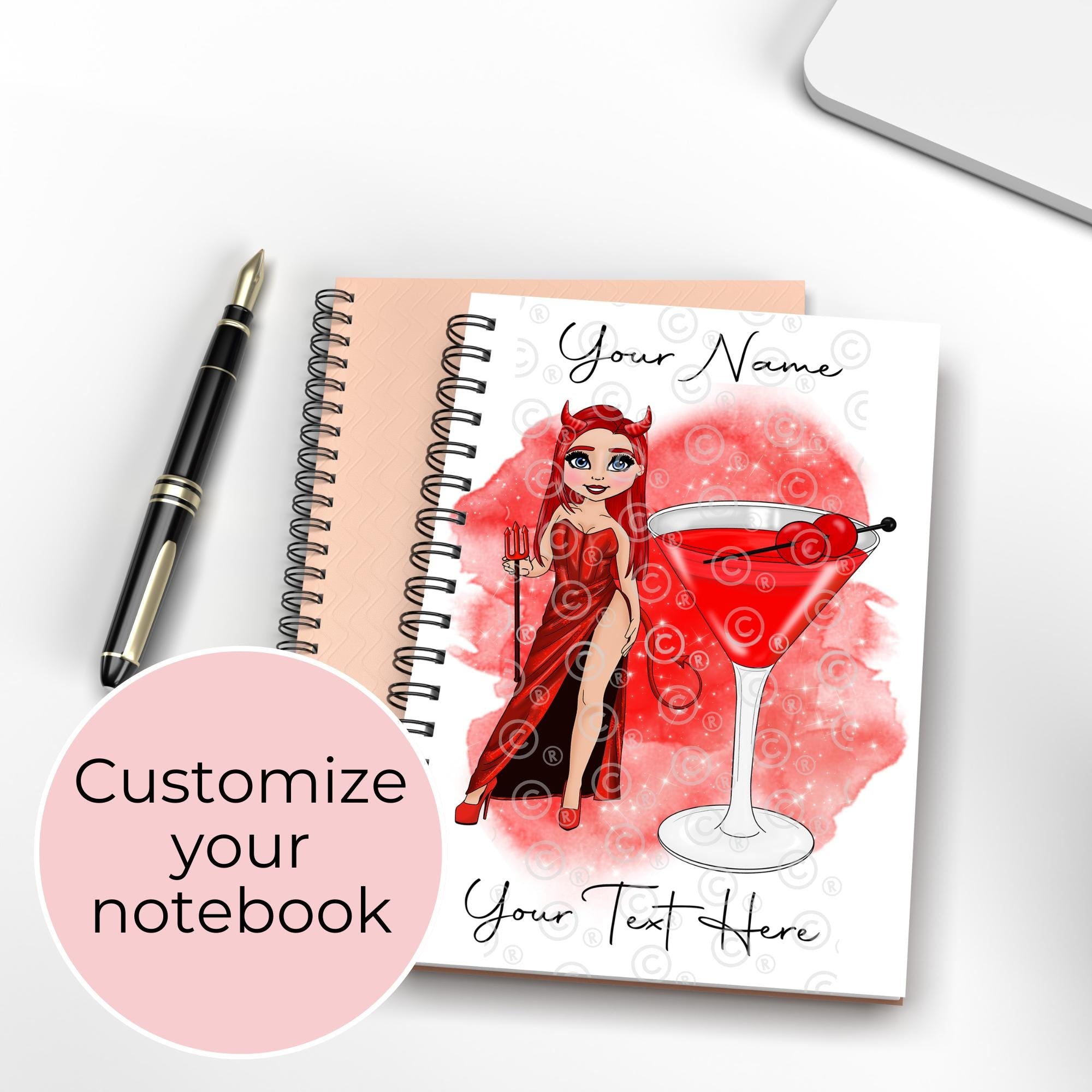 Personalised Character Devils Daiquiri A5 Spiral Notebook, Halloween Birthday Gift For Best Friend