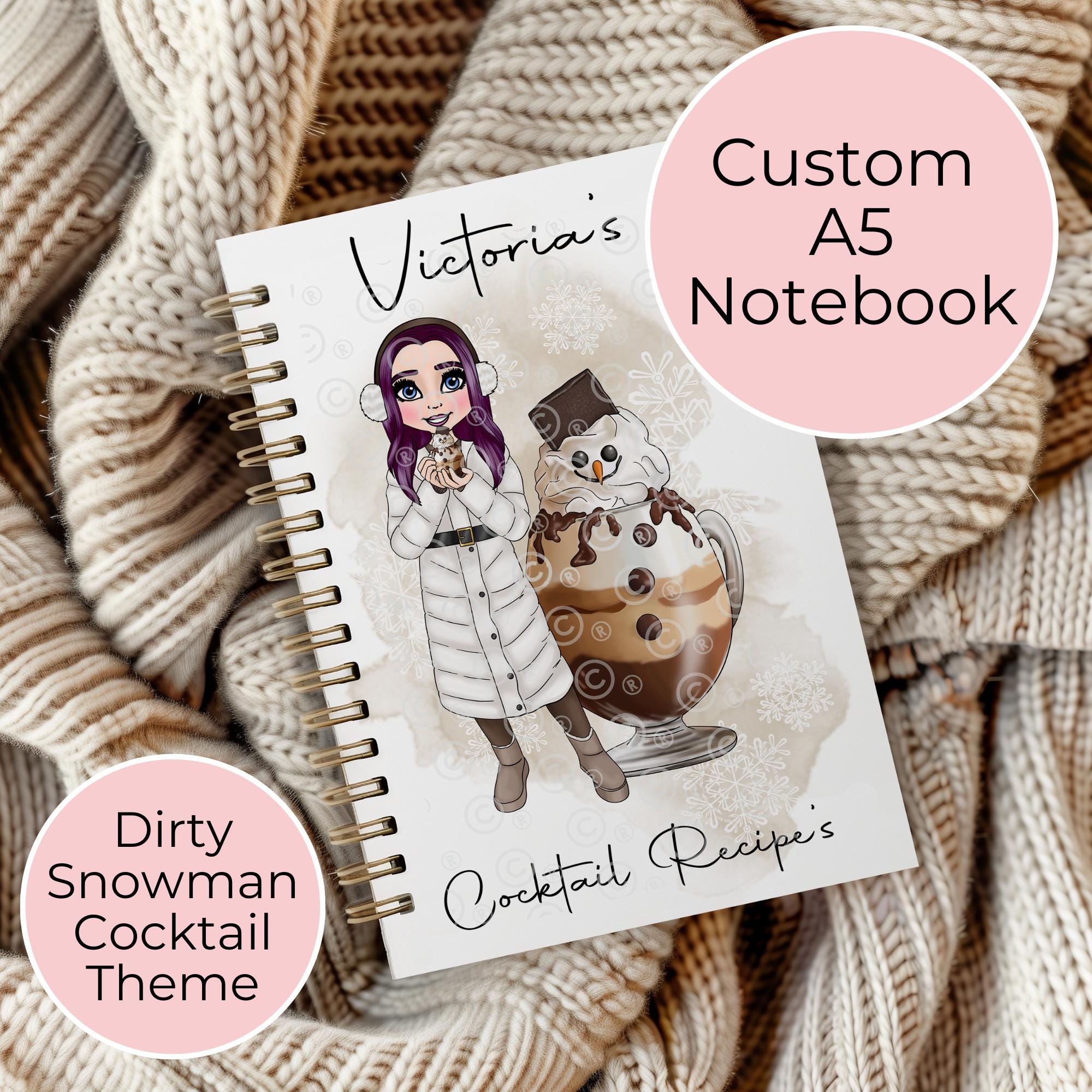 Personalised A5 Dirty Snowman Cocktail Notebook, Secret Santa Gift For Co-Worker