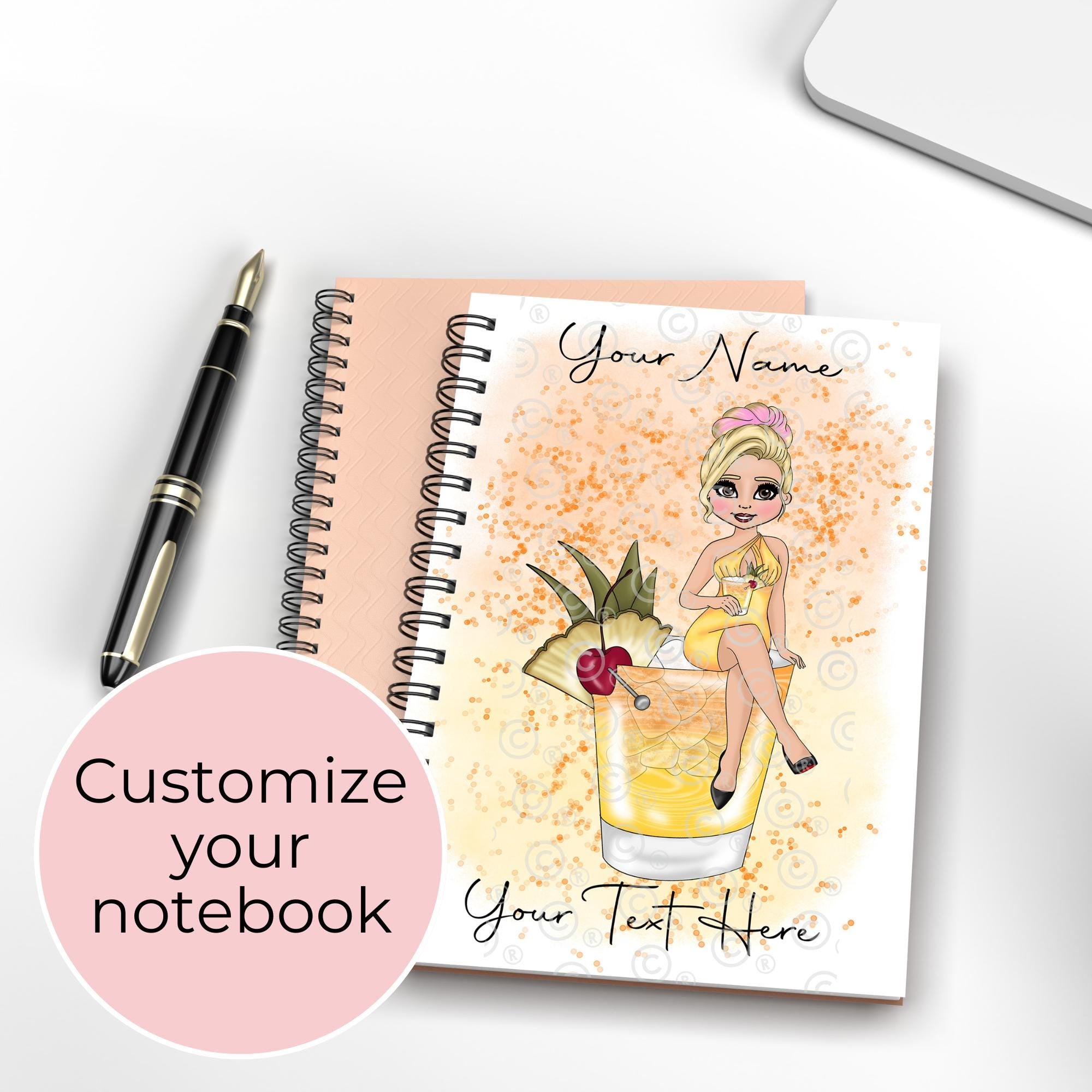 Personalised Mai Tai Cocktail Character A5 Spiral Notebook, Birthday Gift For Her