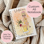 Personalised Mai Tai Cocktail Character A5 Spiral Notebook, Birthday Gift For Her