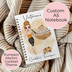 Personalised A5 Pumpkin Martini Cocktail Notebook With Custom Character, Autumn / Fall Gift For Teacher