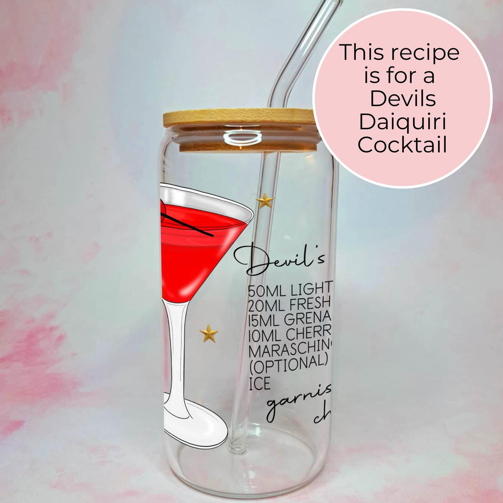 16oz Devils Daiquiri Cocktail Recipe Glass with Bamboo Lid & Straw