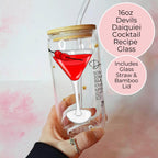 16oz Devils Daiquiri Cocktail Recipe Glass with Bamboo Lid & Straw