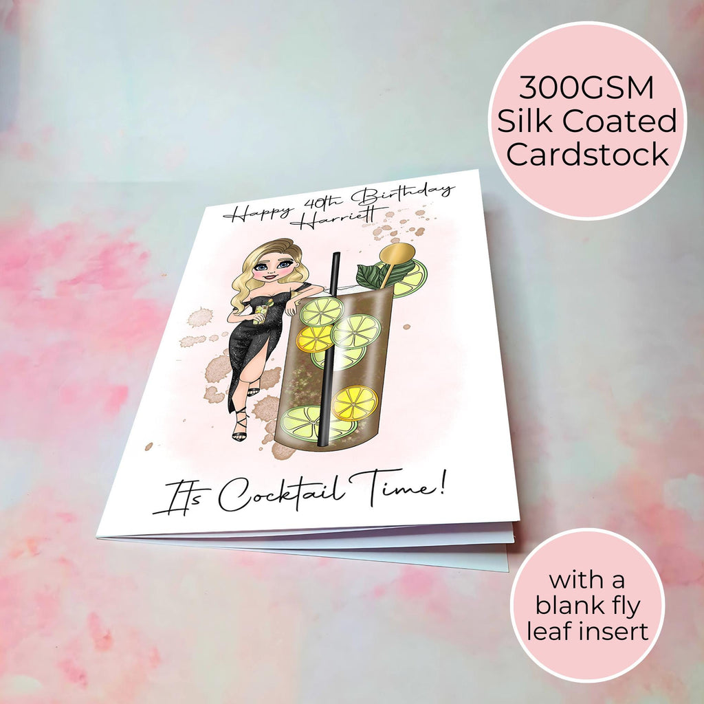 Personalised Long Island Iced Tea Birthday Card, Custom Character Cocktail Card For Her