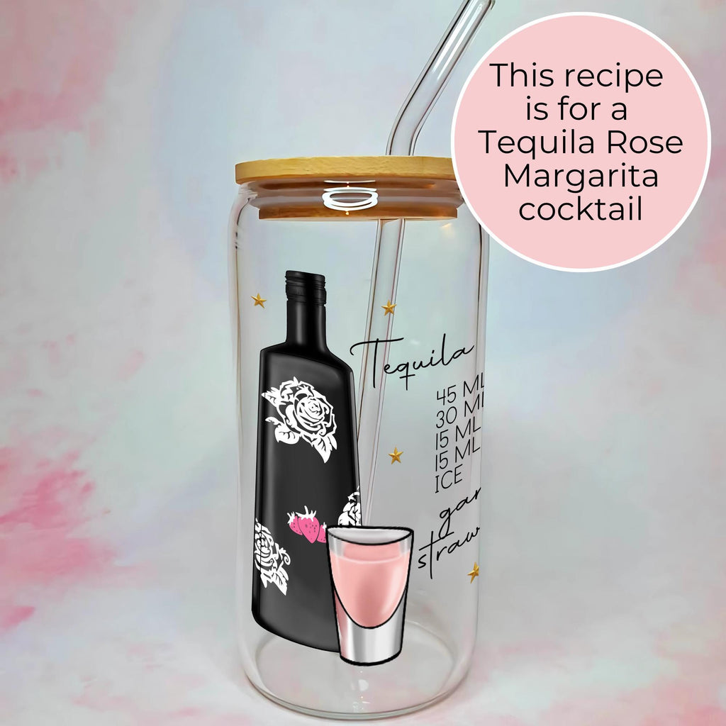 16oz Tequila Rose Cocktail Recipe Glass with Bamboo Lid & Straw
