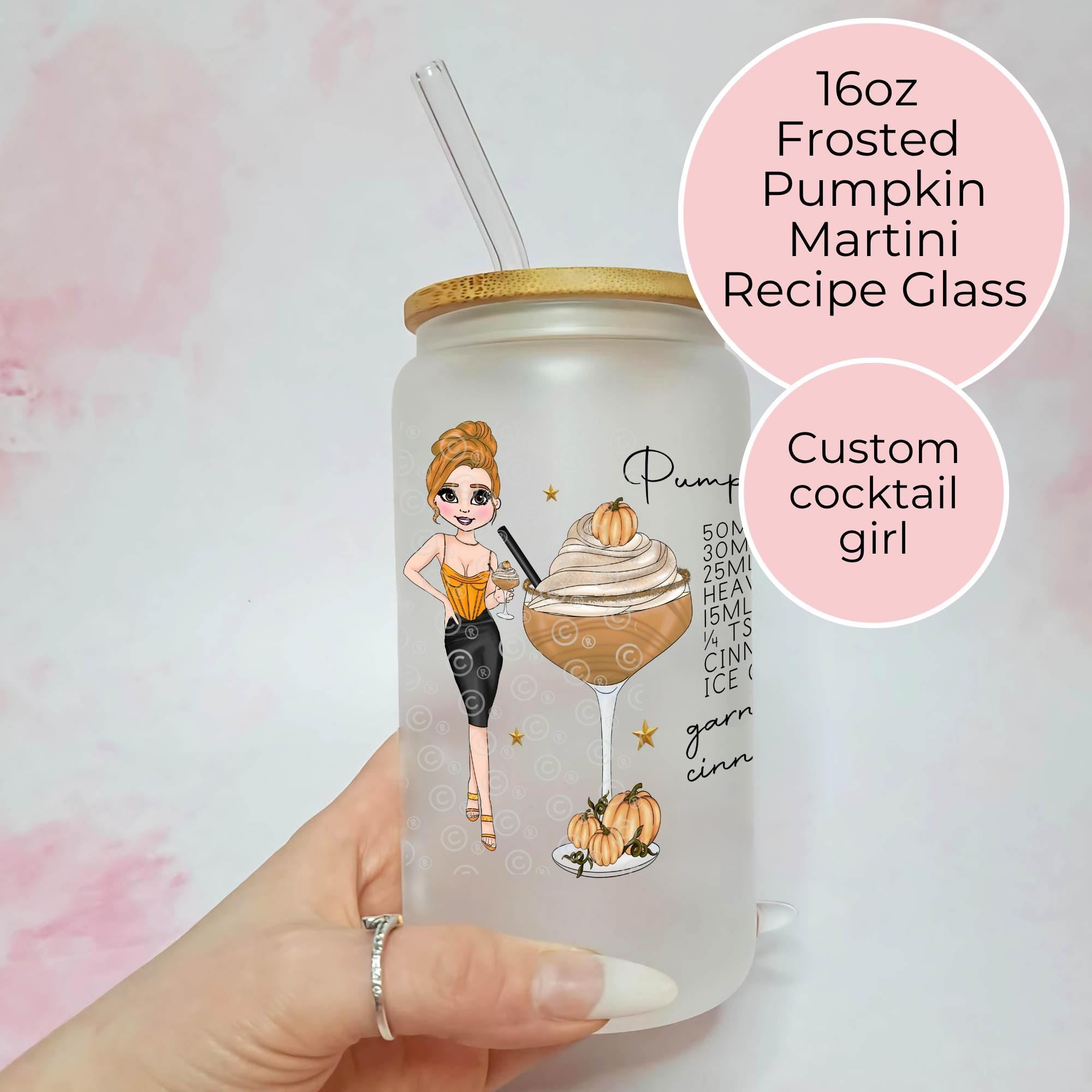 Personalised Pumpkin Martini Character Glass With Cocktail Recipe