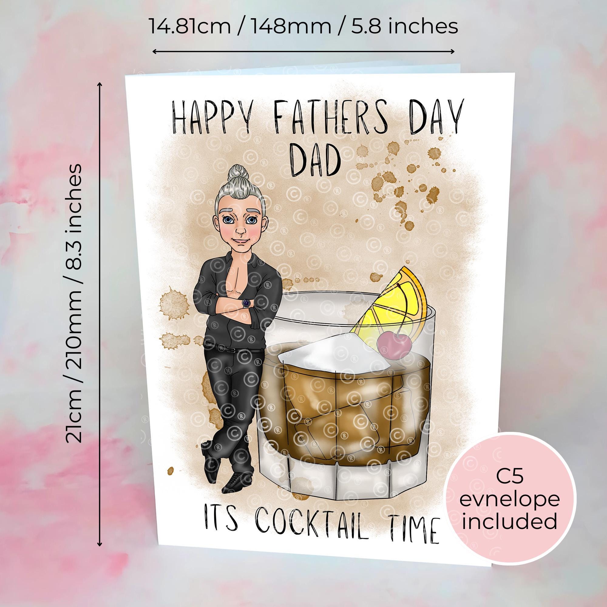 Personalised Old Fashioned Whiskey Father's Day Card, Custom Character Dad Greeting Card