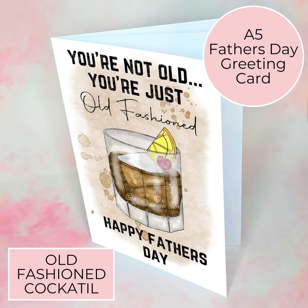Personalised Old Fashioned Whiskey Father's Day Card, Custom Character Dad Greeting Card