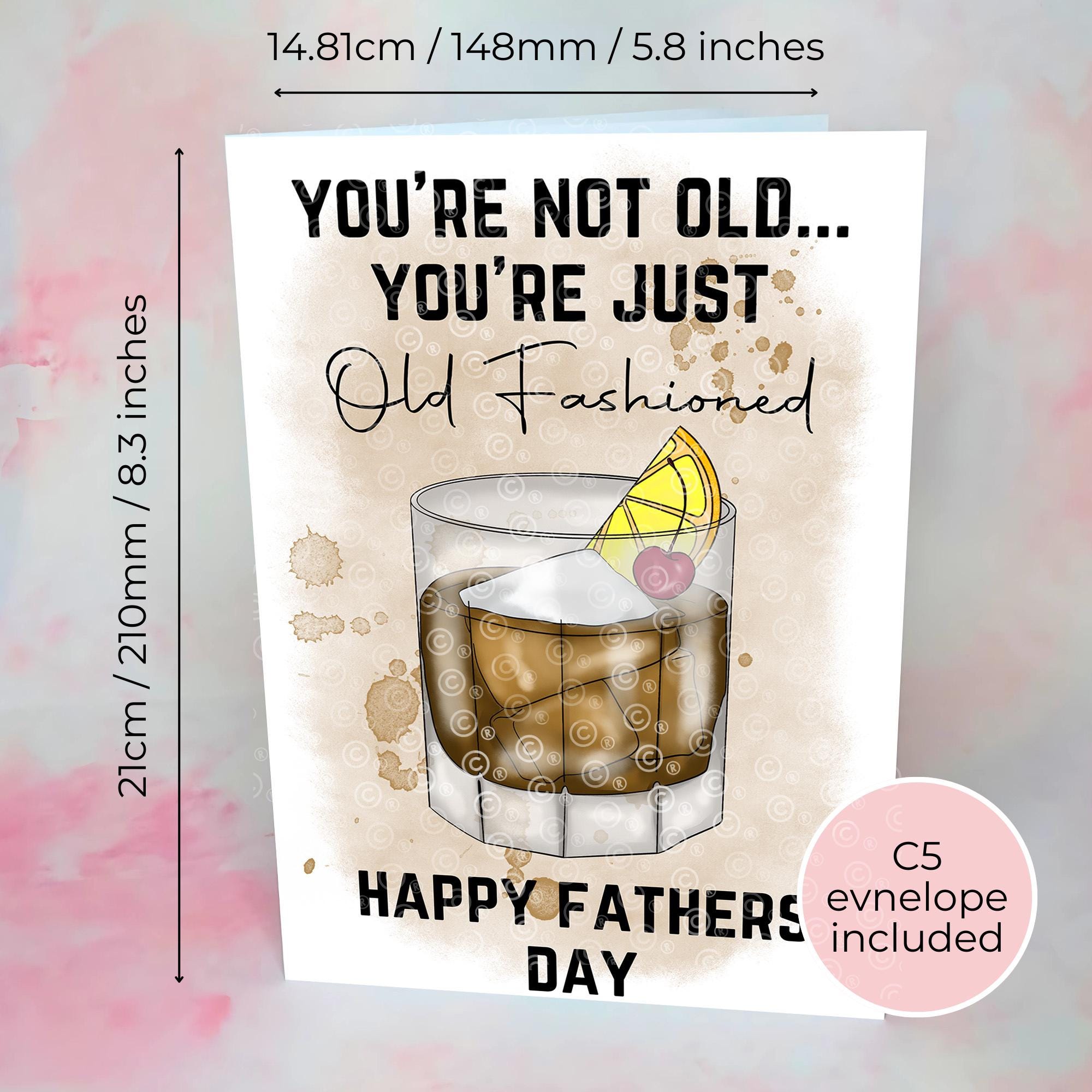 Personalised Old Fashioned Whiskey Father's Day Card, Custom Character Dad Greeting Card