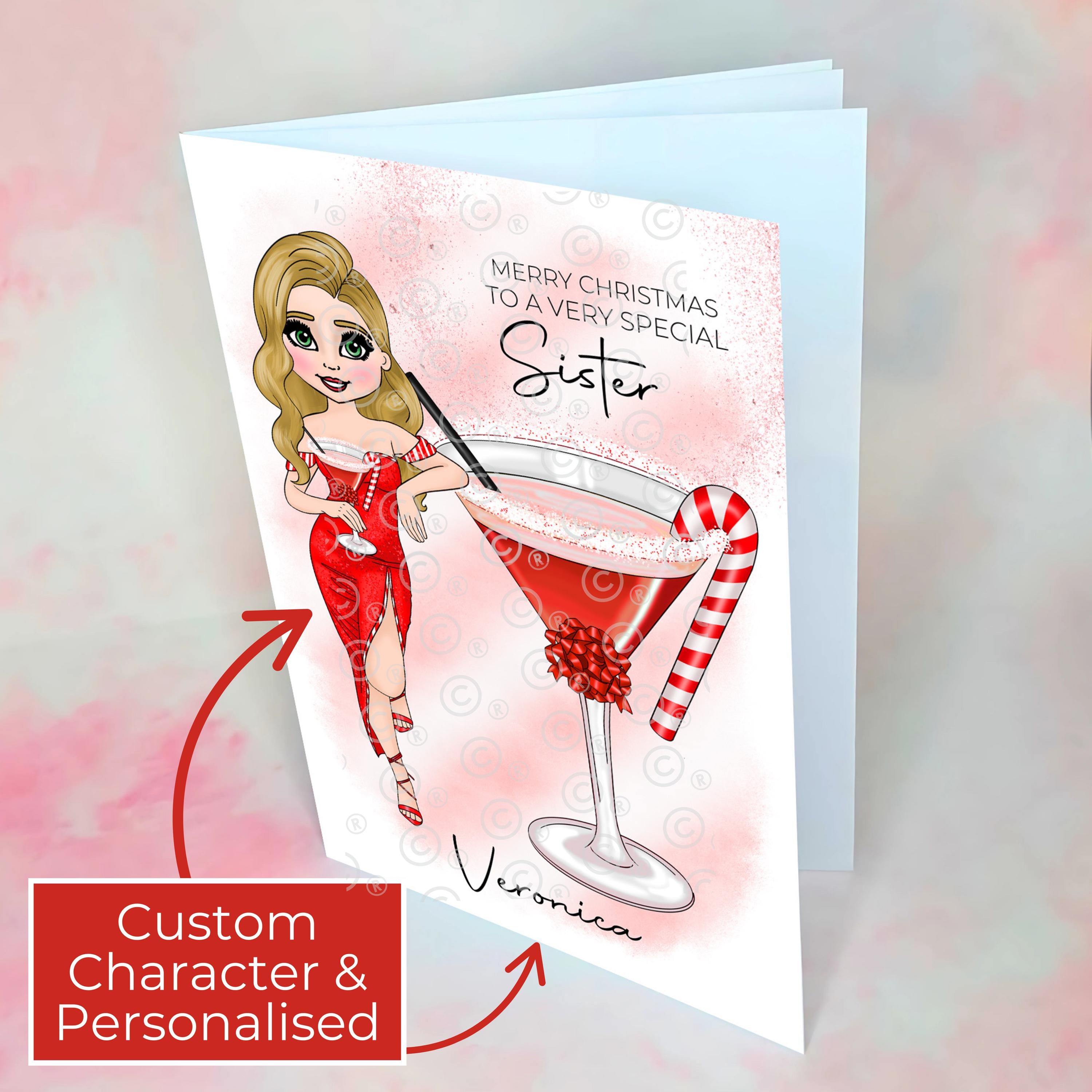 Personalised Candy Cane Christmas Cocktail Card For A Special Sister