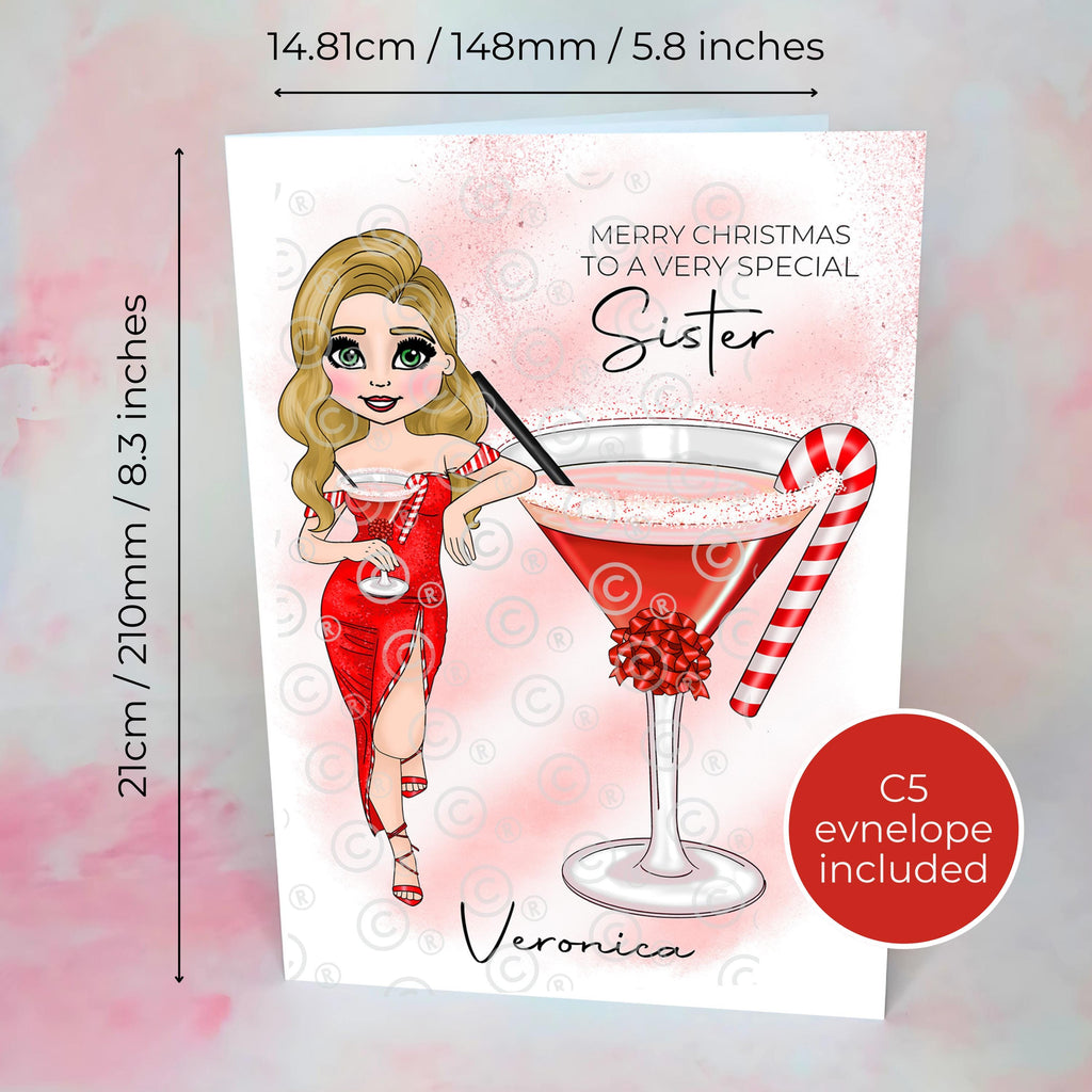 Personalised Candy Cane Christmas Cocktail Card For A Special Sister
