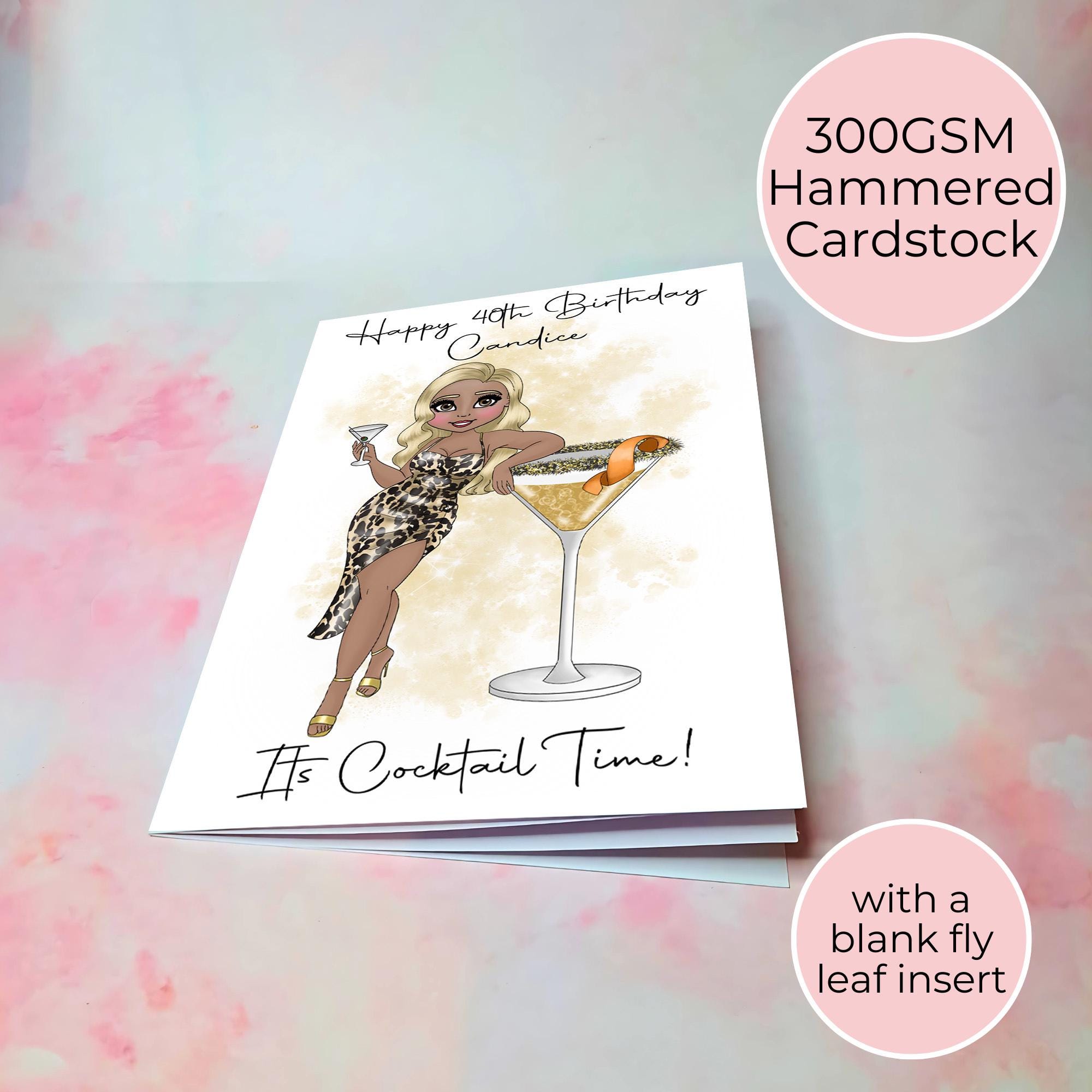Personalised Plus Sized Martini Cocktail Girl Birthday Card, A5 Greeting Card For Her