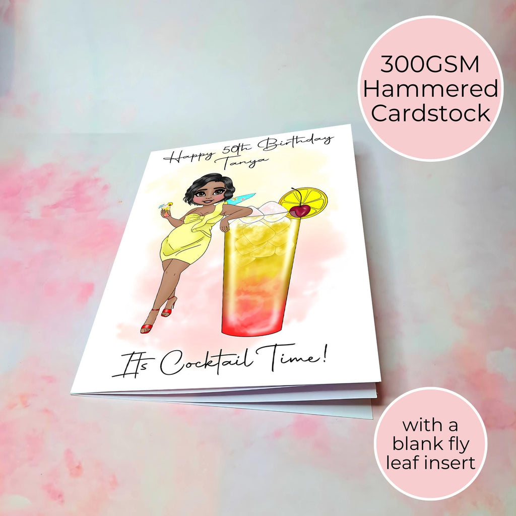 Personalised Tequila Sunrise Cocktail Drink Card, A5 Birthday Card For Sister Daughter