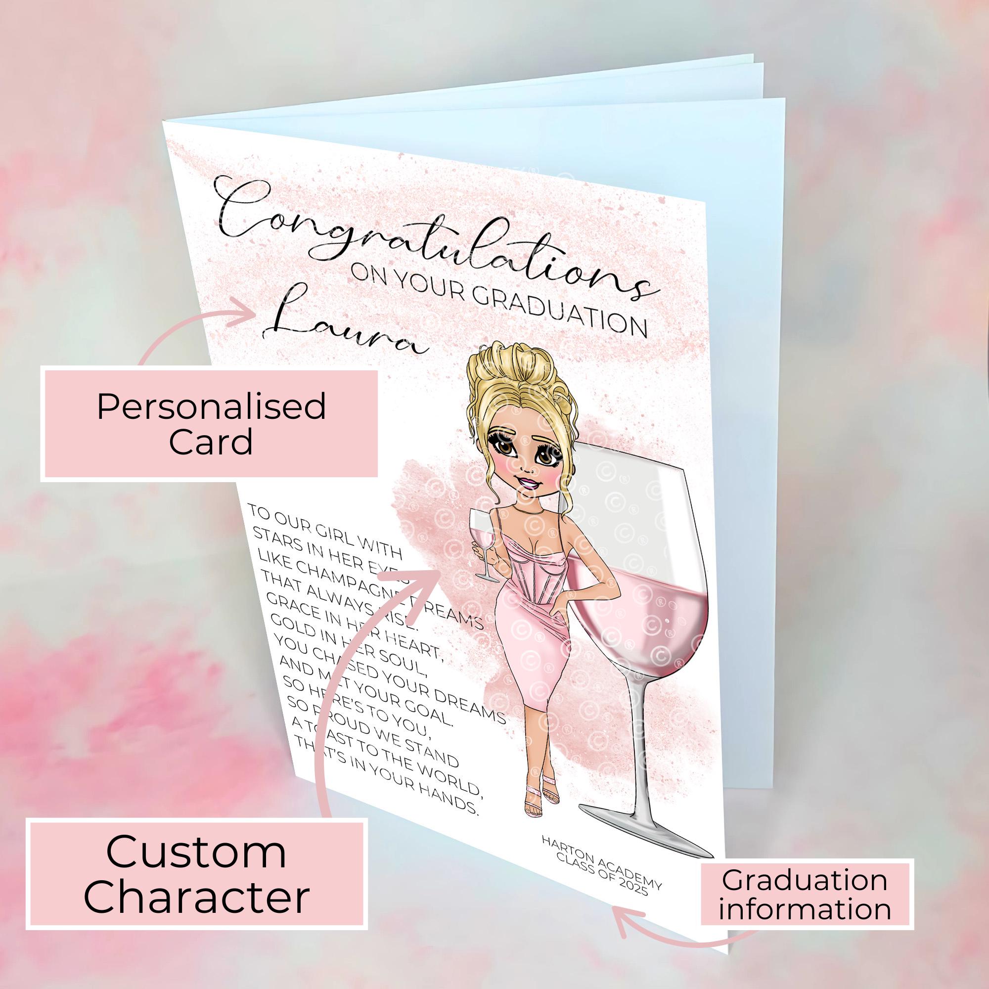Personalised A5 Rose Sangria Graduation Card, End Of Term Card For Her