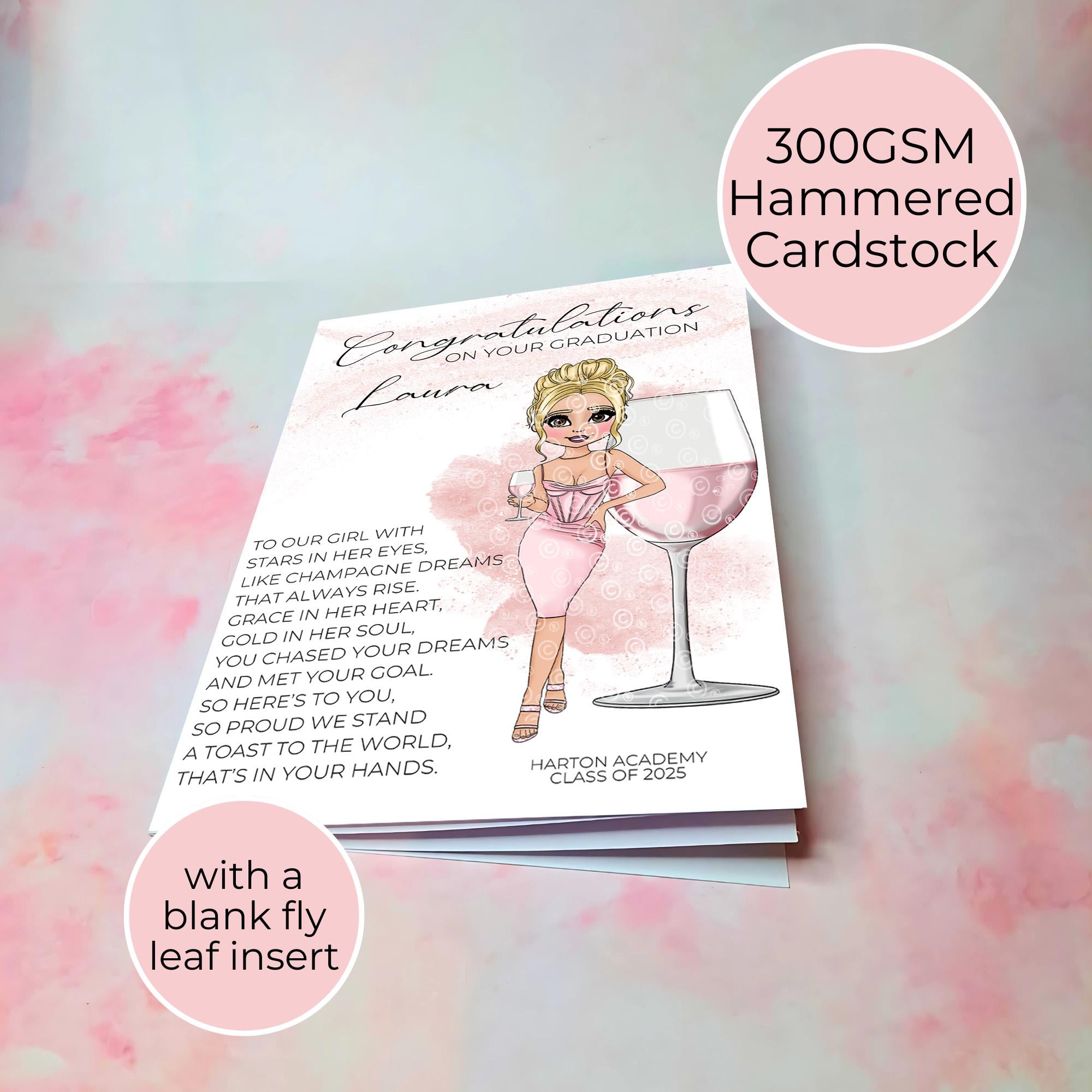 Personalised A5 Rose Sangria Graduation Card, End Of Term Card For Her