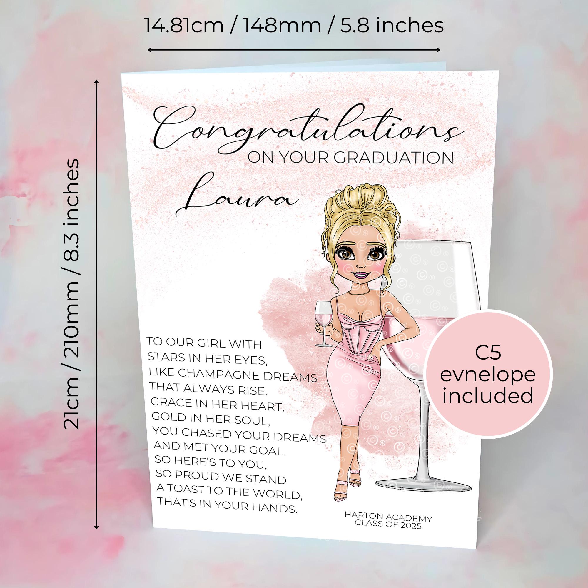 Personalised A5 Rose Sangria Graduation Card, End Of Term Card For Her