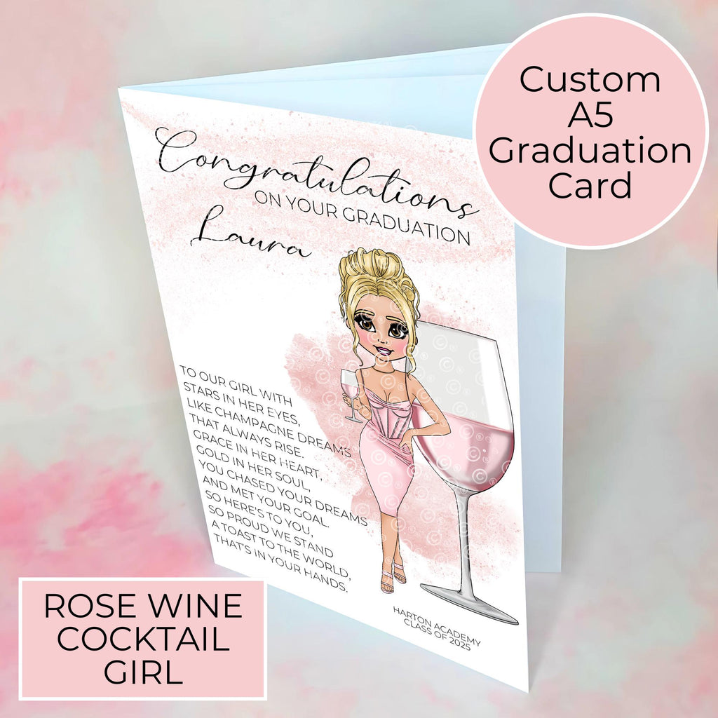 Personalised A5 Rose Sangria Graduation Card, End Of Term Card For Her