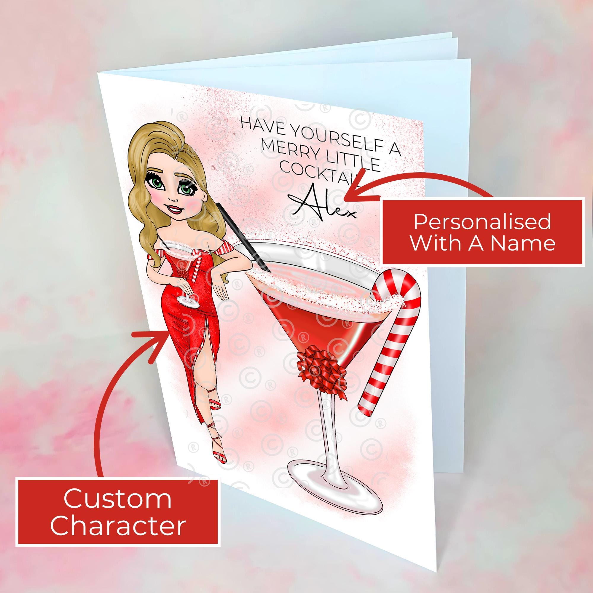 Personalised Candy Cane Christmas Cocktail Card For A Special Friend