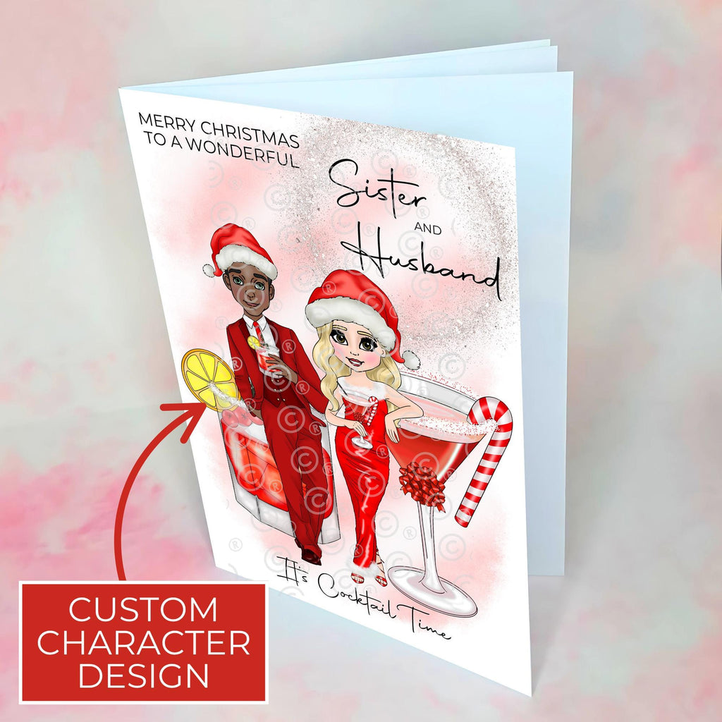Personalised Candy Cane Christmas Cocktail Card For Sister And Husband