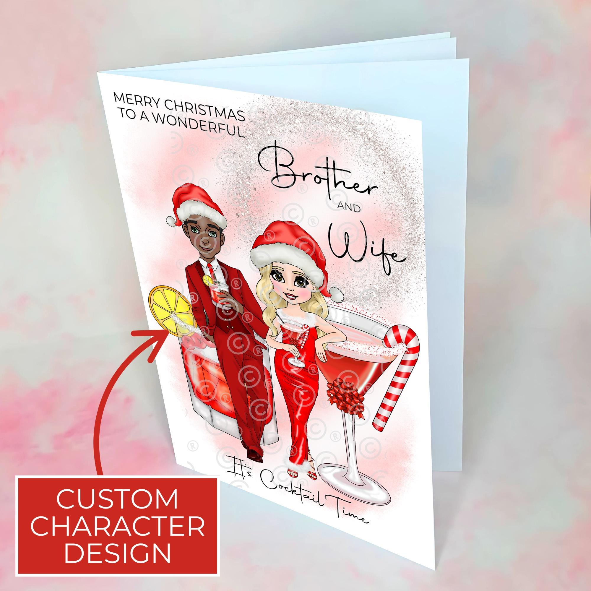Personalised Candy Cane Christmas Cocktail Card for Brother And Wife